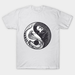 Yin And Yang Snake Vs Crane Design T-Shirt